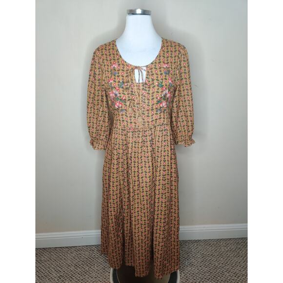 April Cornell Safflower Embroidered Maxi Dress Pockets Prairie Cottage - XXS - Picture 5 of 16